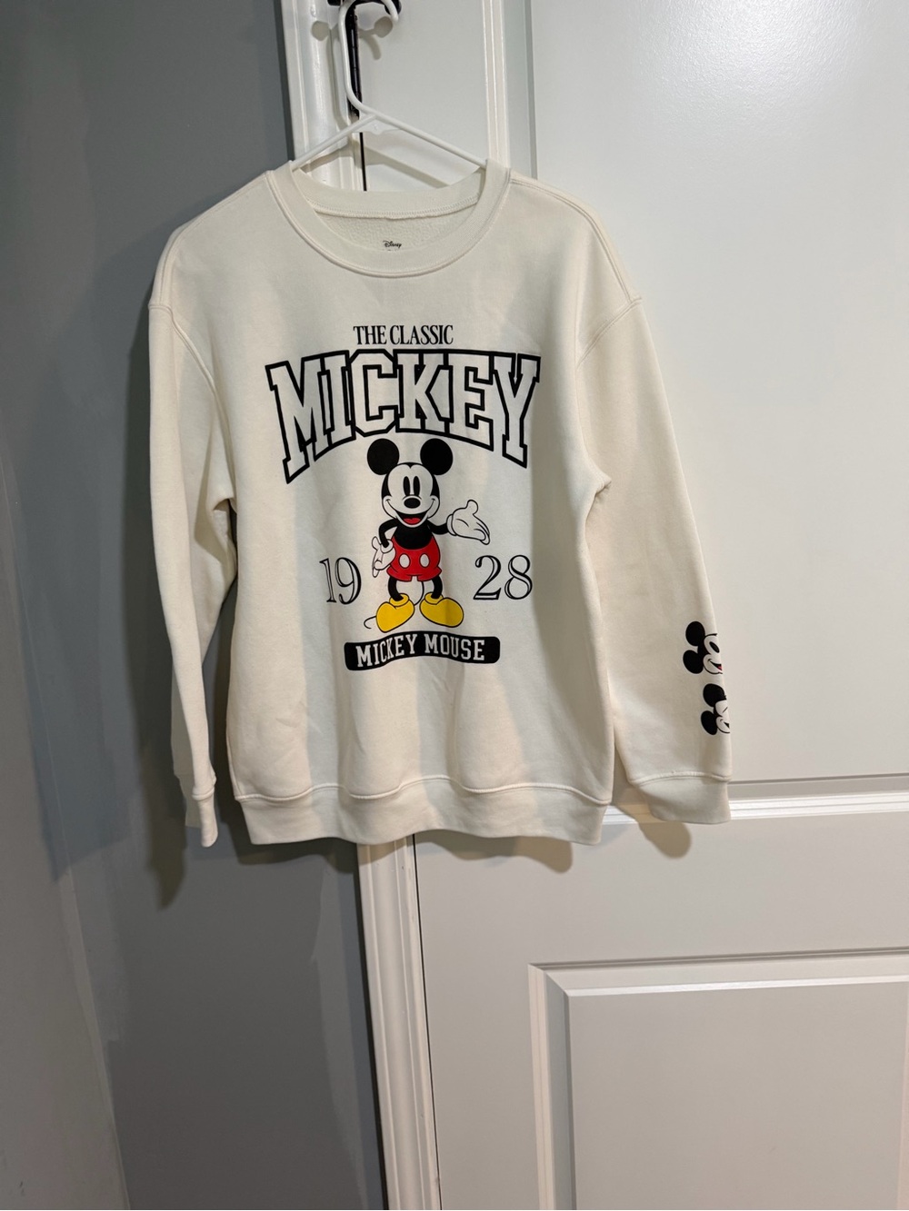 Disney Cream Mickey Mouse Graphic Sweatshirt with Red & Yellow Accents